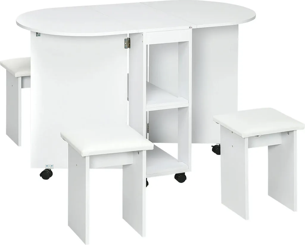 Table de cuisine pliante pour petit espace - 120x60 cm blanche et ovale