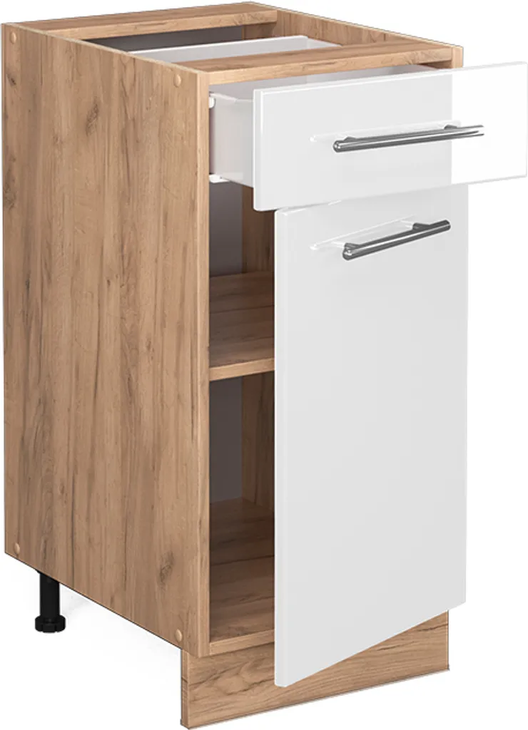 Vicco mobiletto base per cucina Fame-Line, 40 cm senza piano di lavoro, Bianco lucido/Quercia dorata - 5