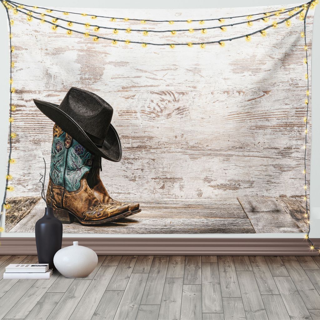 ABAKUHAUS Jahrgang Wandteppich, Rodeo-Cowboy-Schmutz-Hut, Wohnzimmer Schlafzimmer Heim Seidiges Satin Wandteppich, 200 x 150 cm, Schwarz Braun