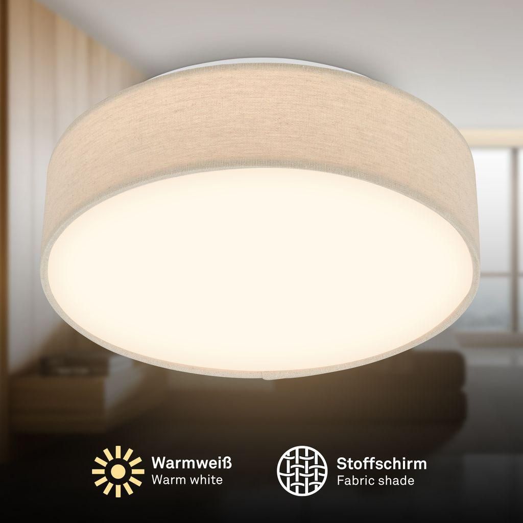 Briloner LED Deckenlampe Stoffschirm Ø30x10,5 cm Rund 16W Produktbild 