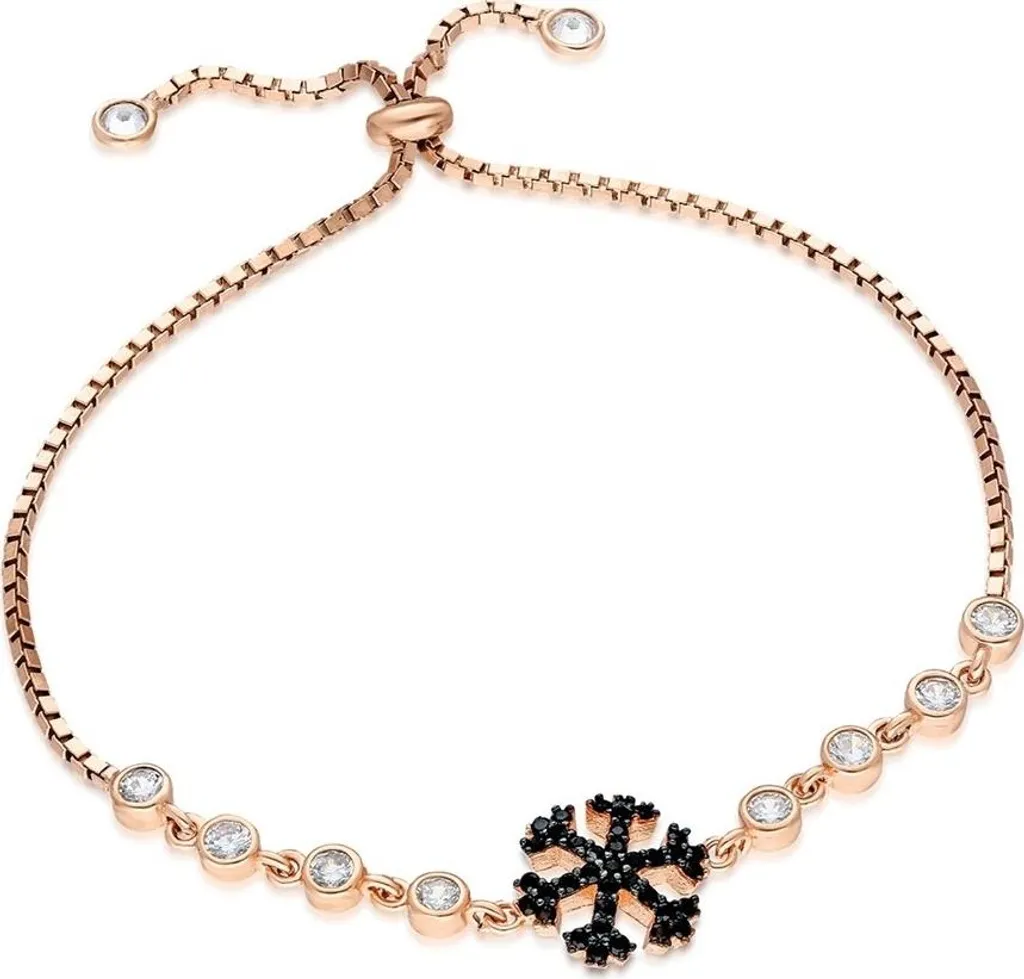 Bracelet gourmette femme or rose motif flocon noir en argent 925 véritable