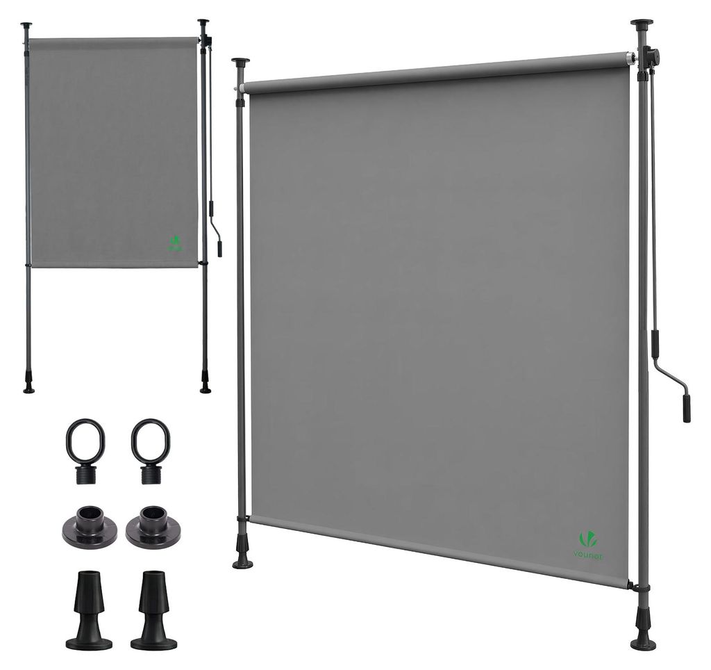 VOUNOT Klemmmarkise Senkrechtmarkise mit Handkurbel 100x310 cm Grau