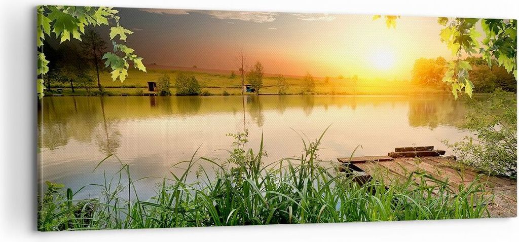 Bild auf Leinwand - Leinwandbild - Brücke See - 100x40cm - Wand Bild - Wanddeko - Wandbilder - Leinwanddruck - Bilder - Kunstdruck - Wanddekoratio...