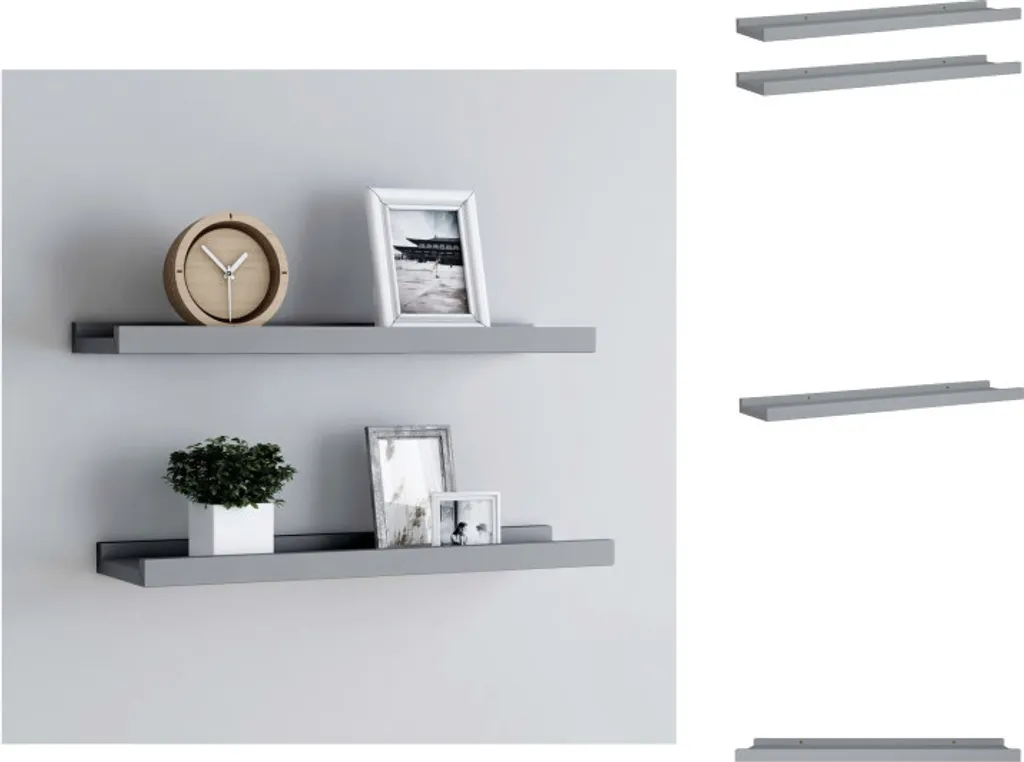 Support mural tableaux gris 60x9 cm anti-chute lot de 2 étagères MDF