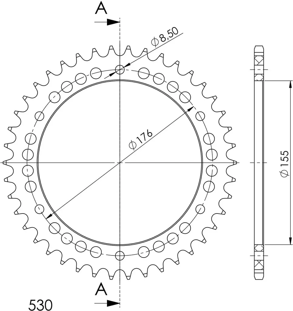 Couronne Supersprox Alu 530 42Z Noire RAL-2011 pour Moto Haute Performance
