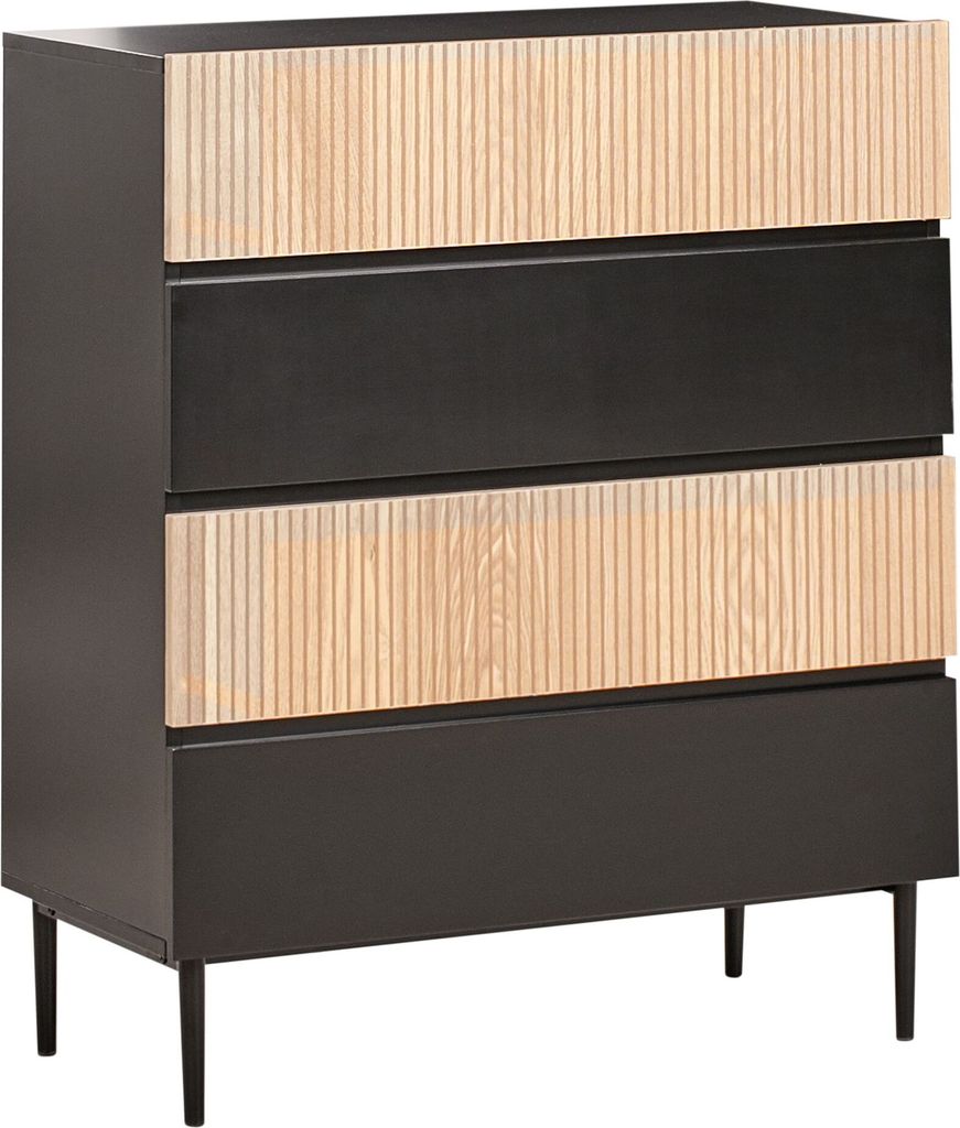 BELIANI 4-Schubladen-Kommode Schwarz MDF Naturfarbene Esche Gerippte Front Wohnzimmer Schlafzimmer Moderne Aufbewahrung
