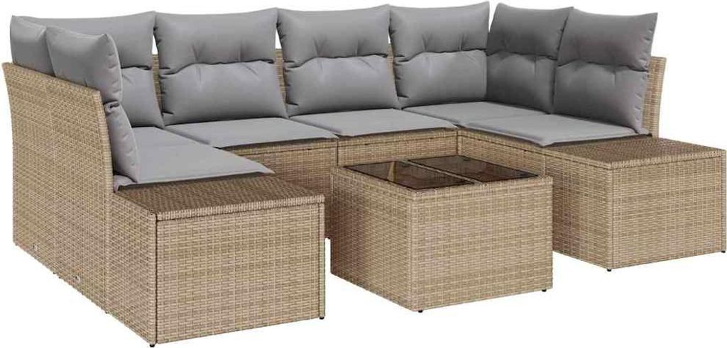 vidaXL Gartensofa-set mit Kissen 8 pcs Beige und Grau Poly-Rattan