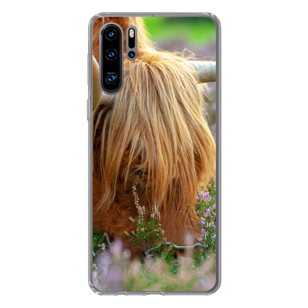 MuchoWow Handyhülle Schutzhülle Hülle für Huawei P30 Pro Schottischer Hochländer - Hörner - Heidekraut Silikon Softcase Handy Hülle - Schu...