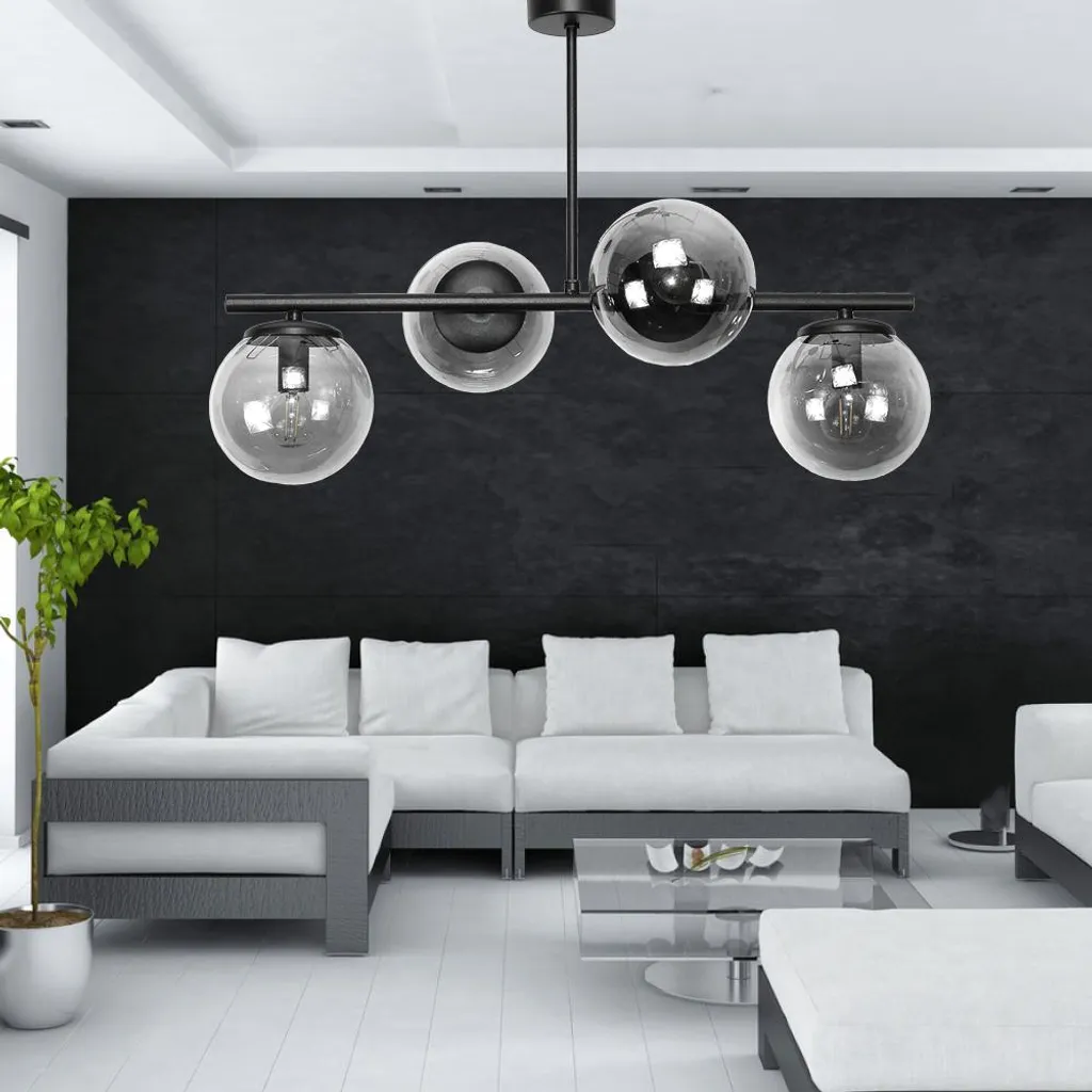 Plafonnier LED Design en Verre Graphite et Titane Noir, Douilles E14 - 4