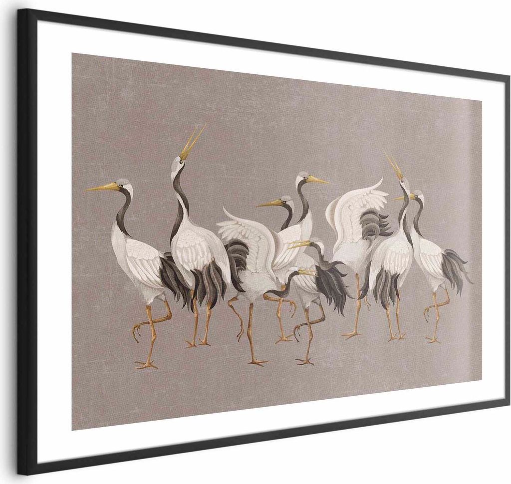 Posterpapier Poster - Crane Dance - light bird silhouettes on a warm-gray textured background 42x29.7 cm Tiere g-C-10162-ao-a