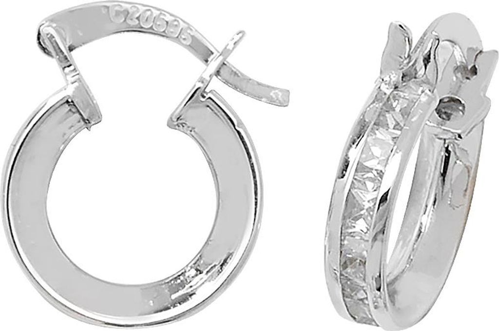 9 Karat (375) Weißgold Damen - Paar Creolen mit Zirkonia - 14mm*12mm; TRS37139KW