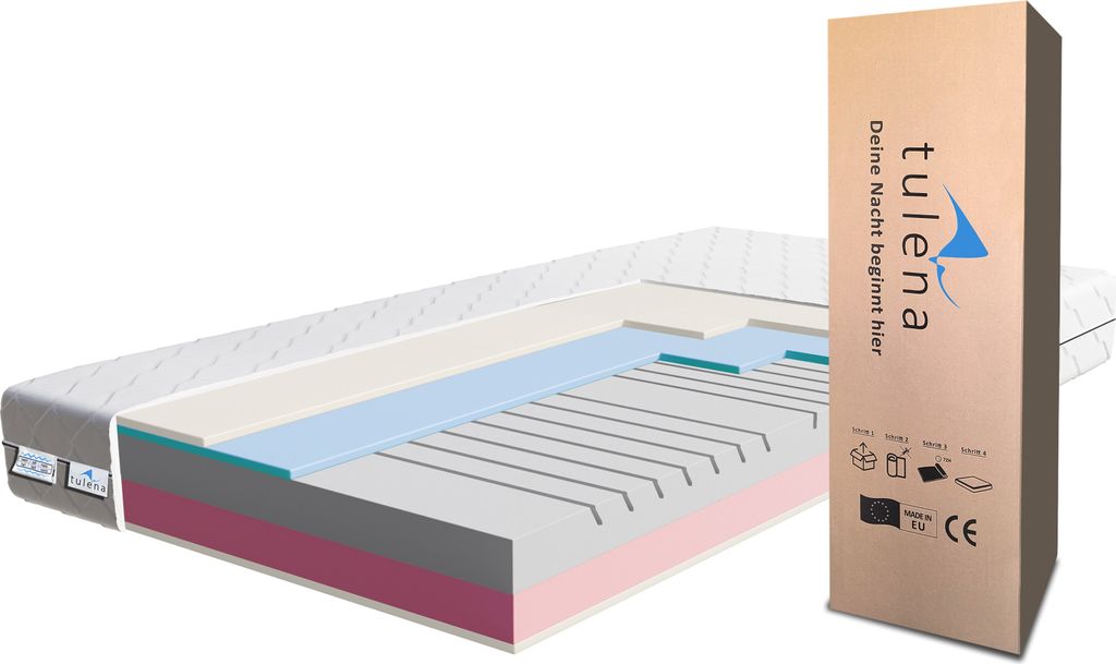 TULENA NOX Matratze 90x200 Komfortschaum mittelfest H3 + H4 Comfort 20 cm Probeschlafen inkl. Wendematratze Antibakterieller Bezug mit Reißverschluss