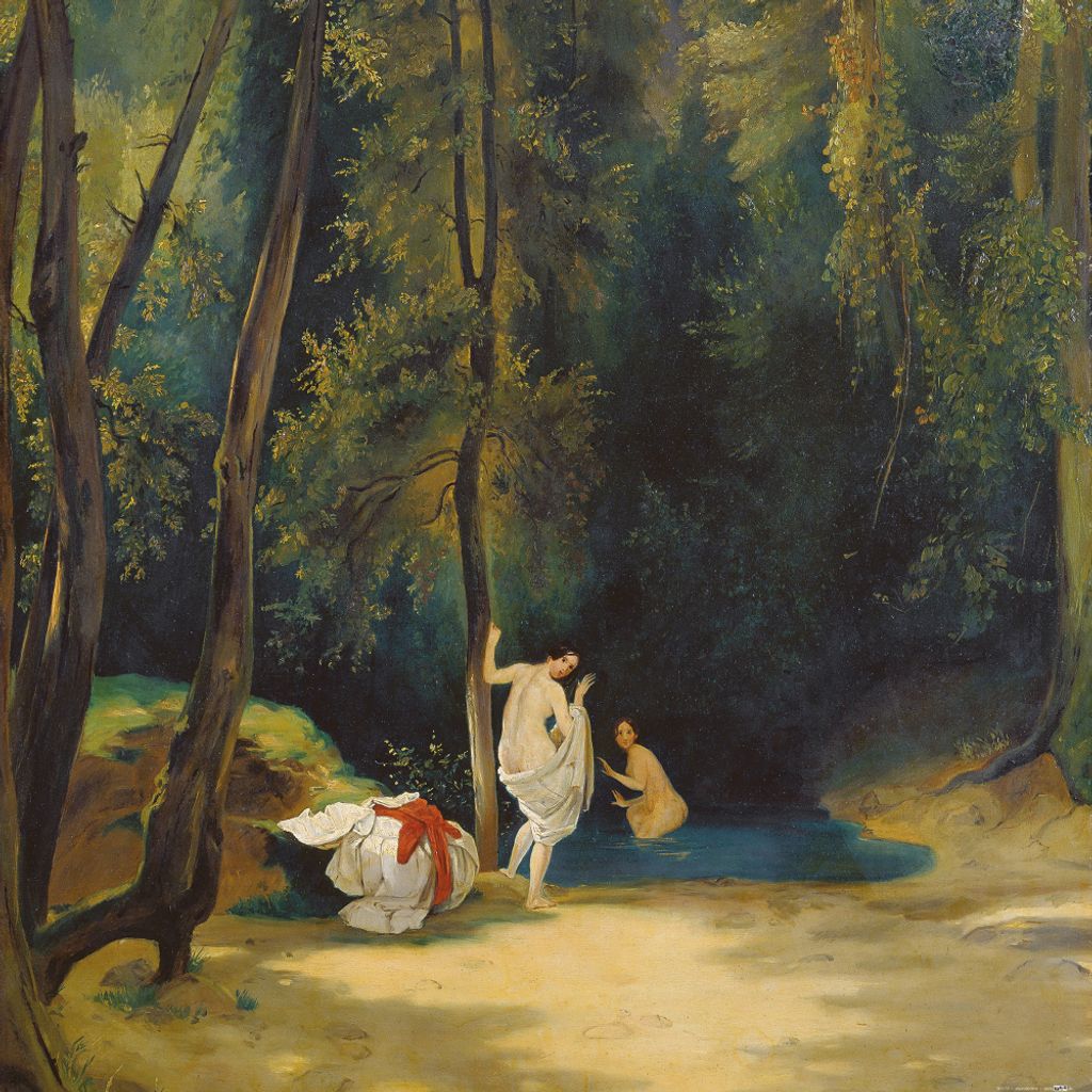 Carl Blechen Kunstdruck Bild - Badende Mädchen Im Park Von Terni, Ca. 1834 (70 x 70 cm)