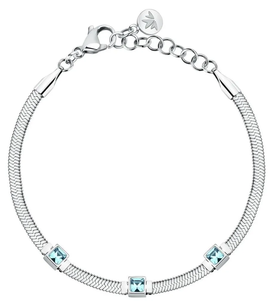Bracelet jonc en acier pour femme avec cristaux bleus clairs étincelants