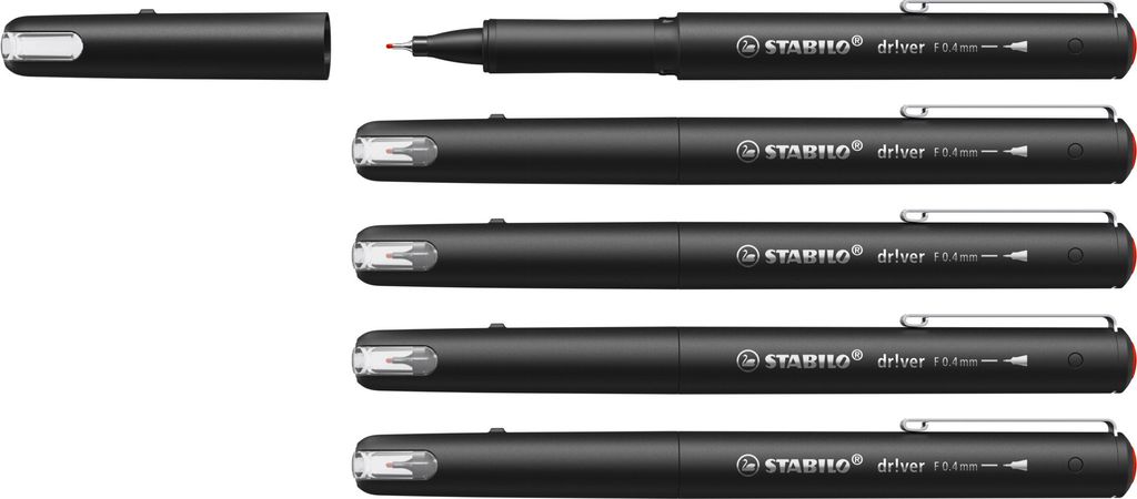 STABILO Premium-Fineliner - dr!ver - 5er Pack - rot