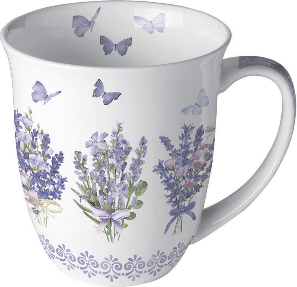 Tasse 10cm Porzellan mit Lavendel & Schmetterling Design Produktbild 