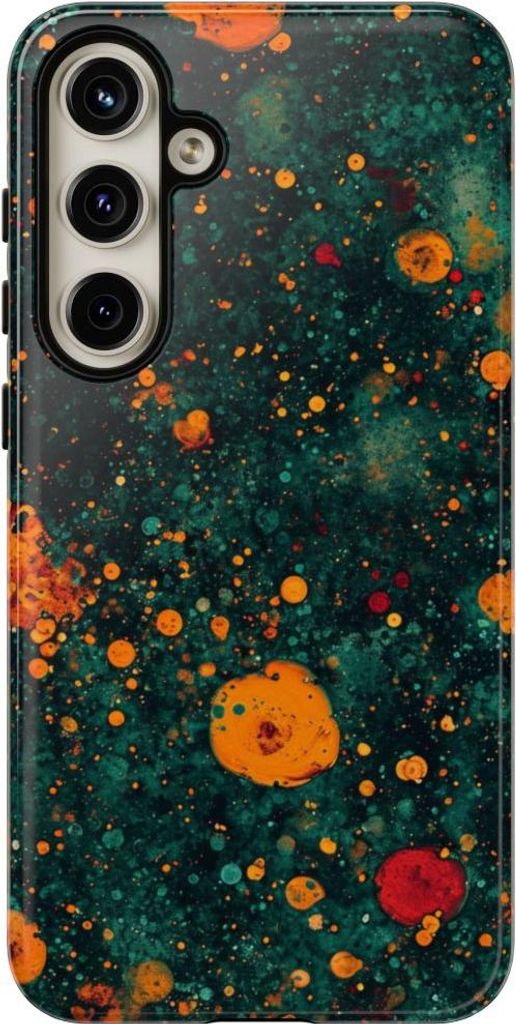 Abstraktes Blasenmuster in Orange und Petrol – Hülle Kompatibel mit Samsung Galaxy S24 Plus