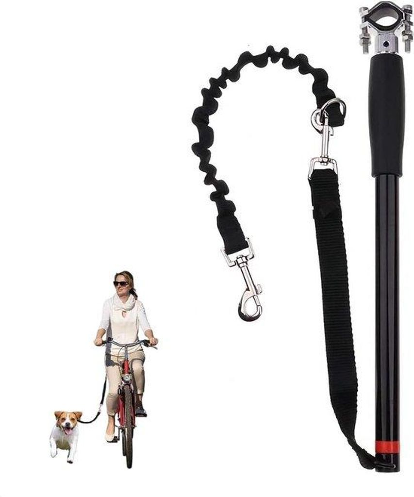 Hundeleine für Fahrradtouren - Wandern - 42,5cm Stange 68cm Leine - Schokabsorber - schwarz