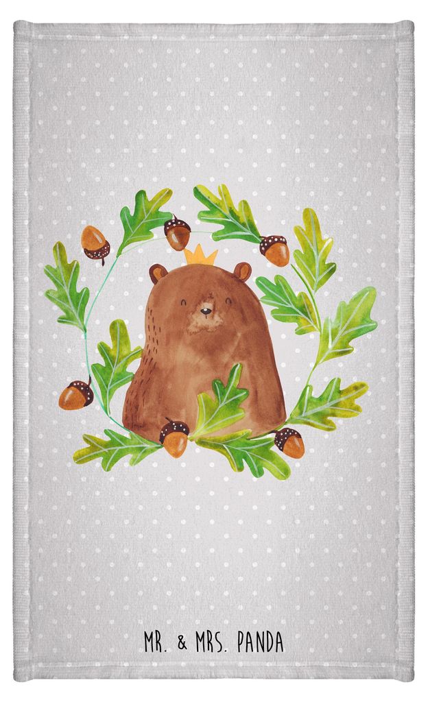 Mr. & Mrs. Panda Handtuch Bär König - Grau Pastell - Geschenk, buntes, Teddy, Baumwollhandtuch, Papa, Vatertag, Papi, Klein, Gästehandtuch 30x50...