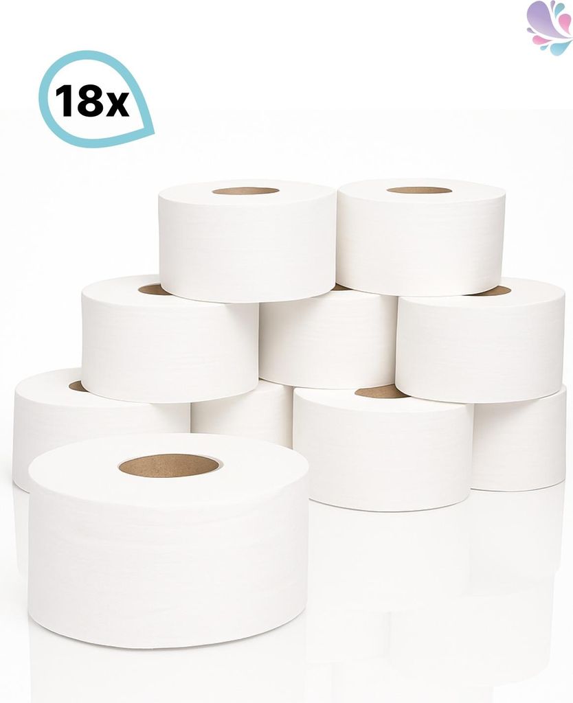 Toilettenpapier Jumborollen mini, 18 Rollen a 130m, 2-lagig, reiner Zellstoff : Verpackungseinheiten - 1 Set Verpackungseinheiten: 1 Set