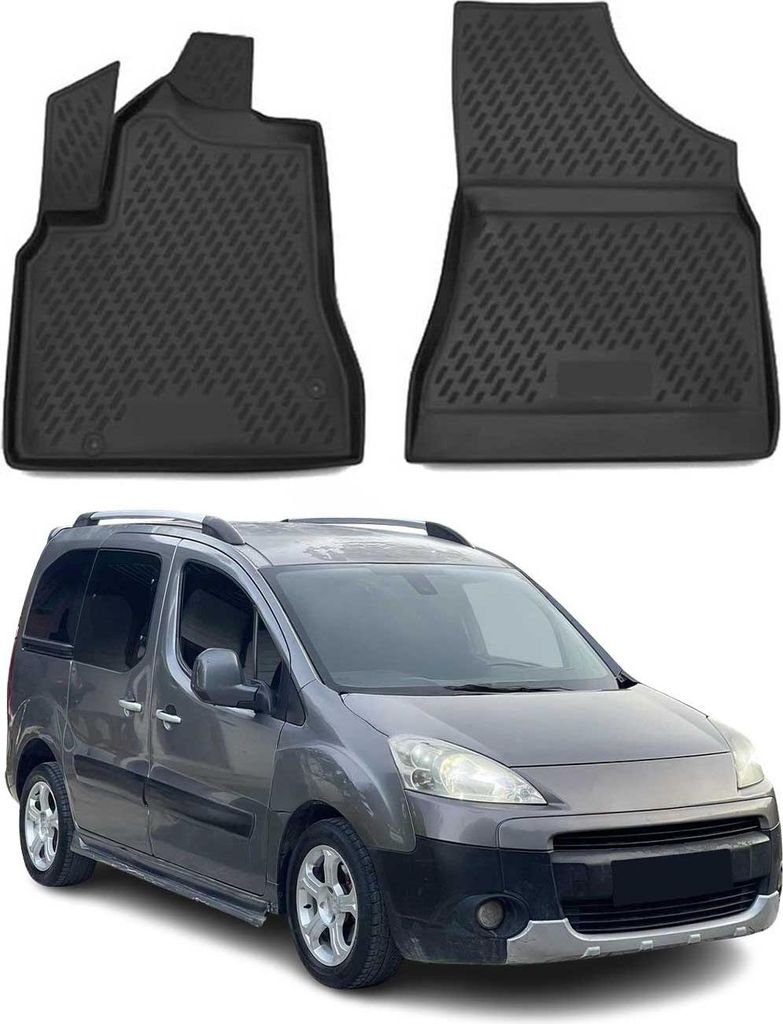 OMAC Gummimatten Fußmatten für Peugeot Partner 2008-2018 TPE Schwarz 2x