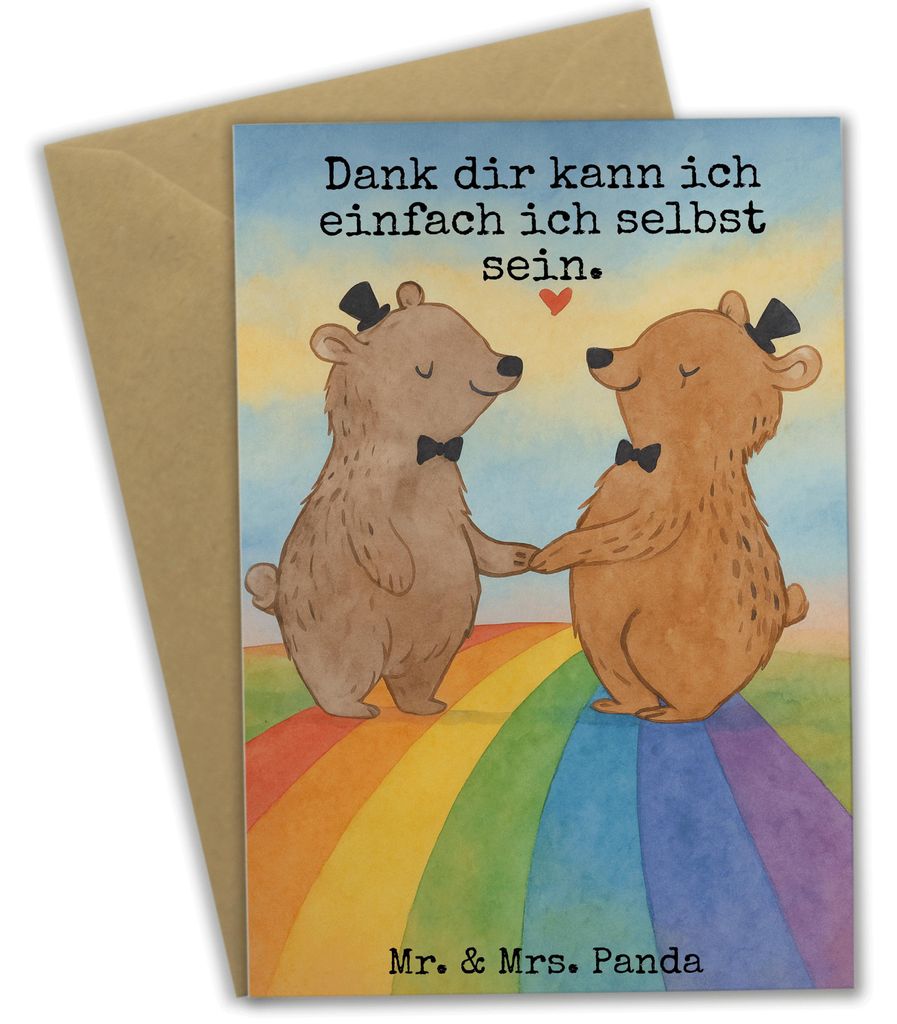 Mr. & Mrs. Panda Grußkarte Bären Gay Pride Design - Weiß - Geschenk, hochzeitskarten, Grußkarten, weihnachtskarten, neujahrskarte, osterkarten,...
