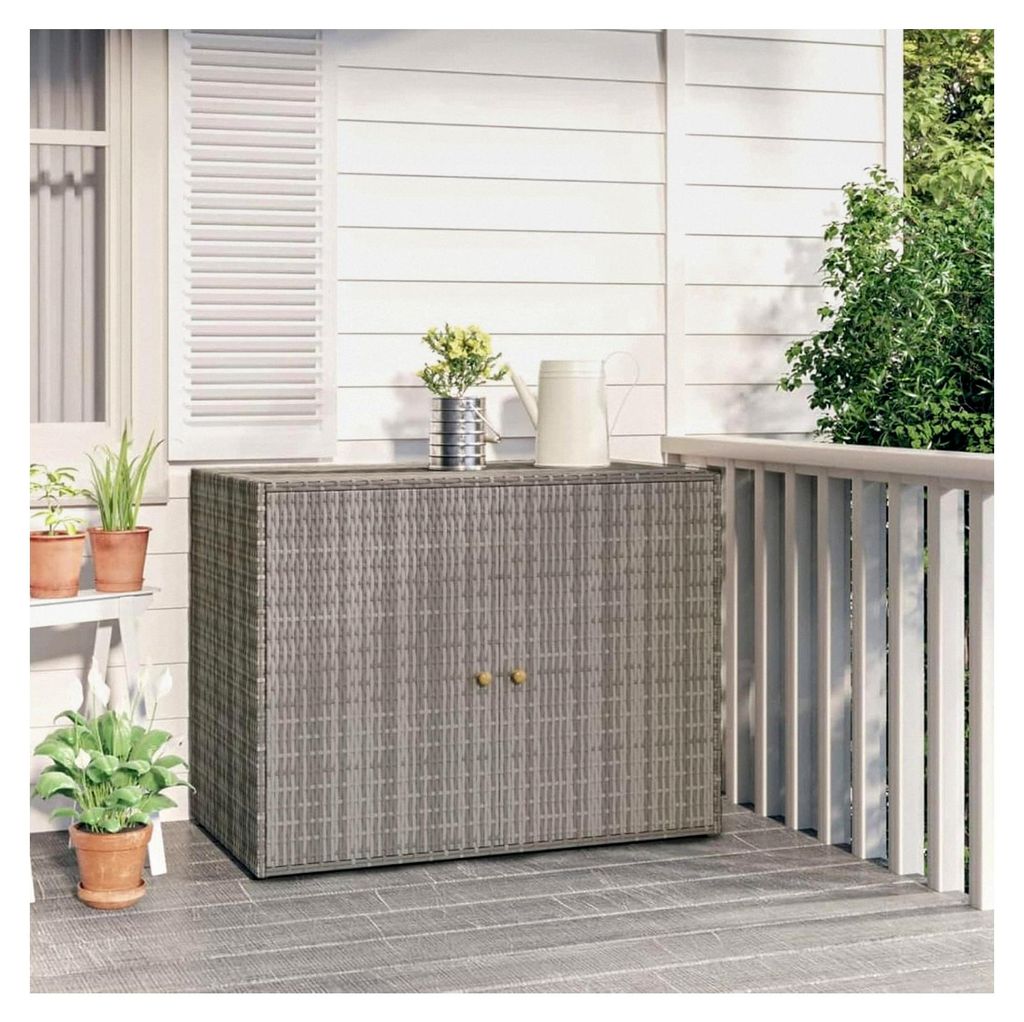 Gartenschrank Aufbewahrungsschrank Geräteschrank Terrassenschrank Balkonschrank Werkzeugschrank Grau 100x55,5x80 cm Poly Rattan
