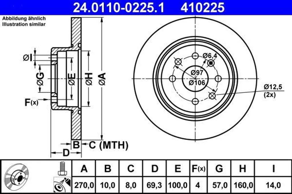 Disque de frein haute performance ATE 24.0110-0225.1 - Standard Origine