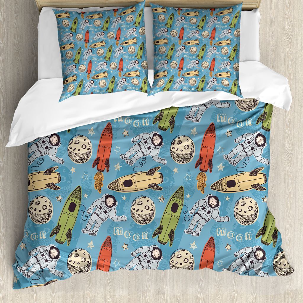 ABAKUHAUS Platz Bettbezug, Astronauts mit Rockets, Milbensicher Allergiker geeignet mit Kissenbezügen, 155 cm x 220 cm - 80 x 80 cm, Mehrfarbig