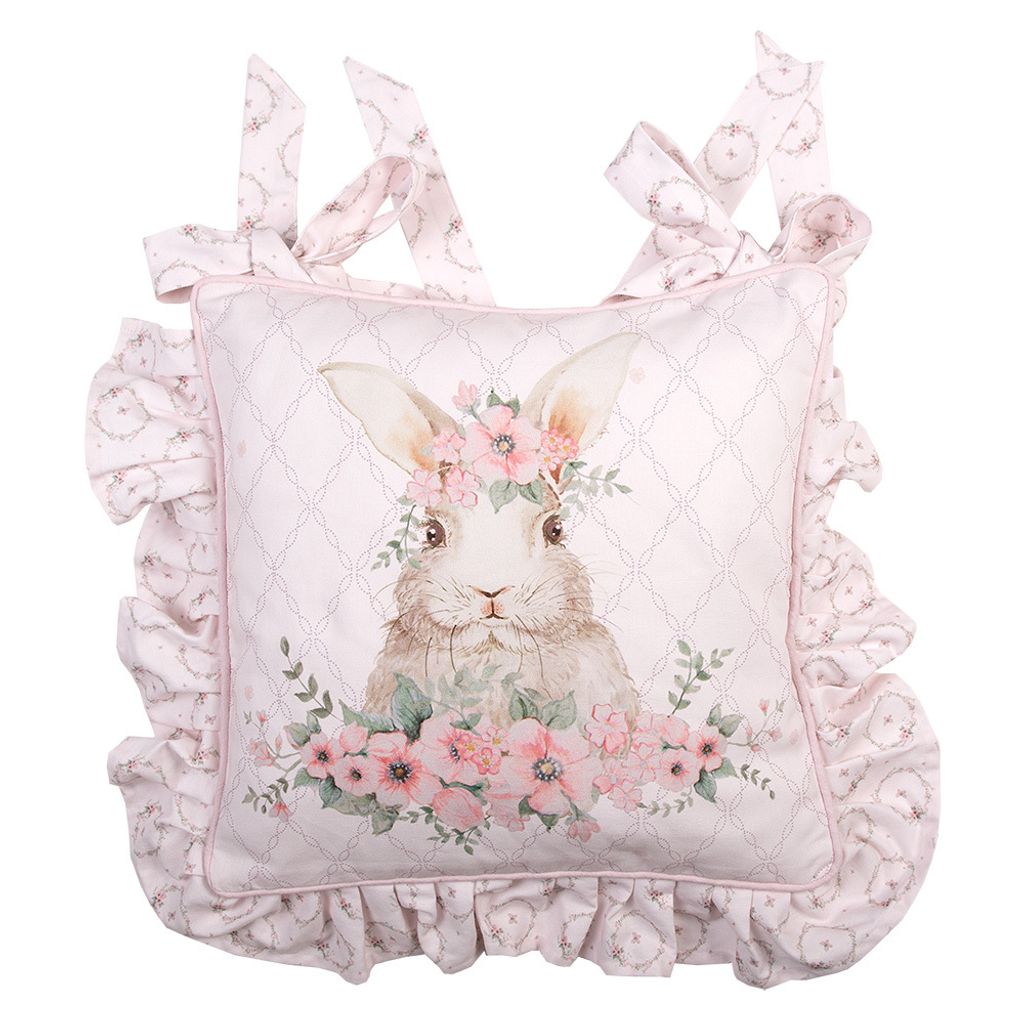 Clayre & Eef Kissenbezug für Stuhl 40x40 cm Rosa Baumwolle Kaninchen