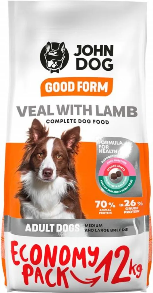 Croquettes Chien Adulte Veau et Agneau John Dog GOOD FORM Sac de 12 kg