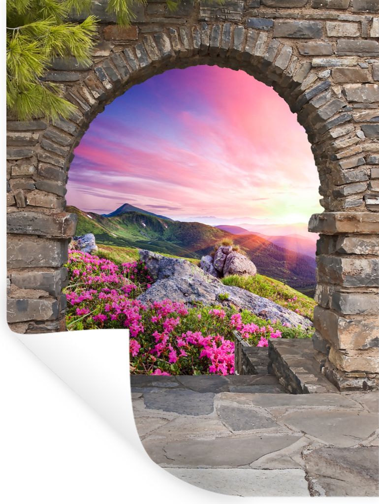 MuchoWow Wandtattoo Wandsticker Wandaufkleber Landschaft - Aussicht - Blumen - Berg 120x160 cm Selbstklebend und Repositionierbar - Wierderverwen...
