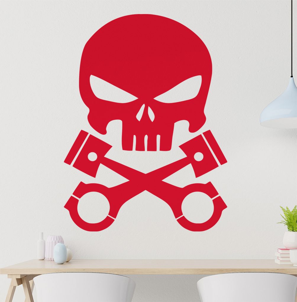 Kolben Schädel Wandtattoo in 6 Größen - Wandaufkleber Wall Sticker - Dekoration, Küche, Wohnzimmer, Schlafzimmer, Badezimmer
