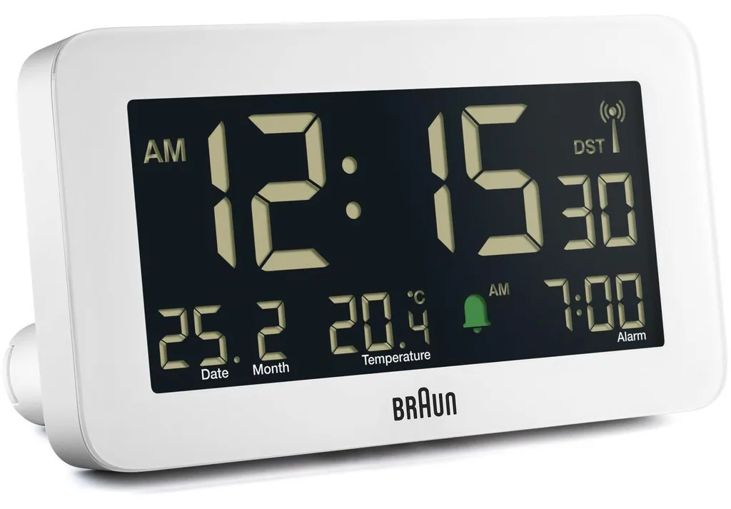 Braun BC10W-DCF Réveil de Voyage Radio-piloté Blanc avec Affichage Digital