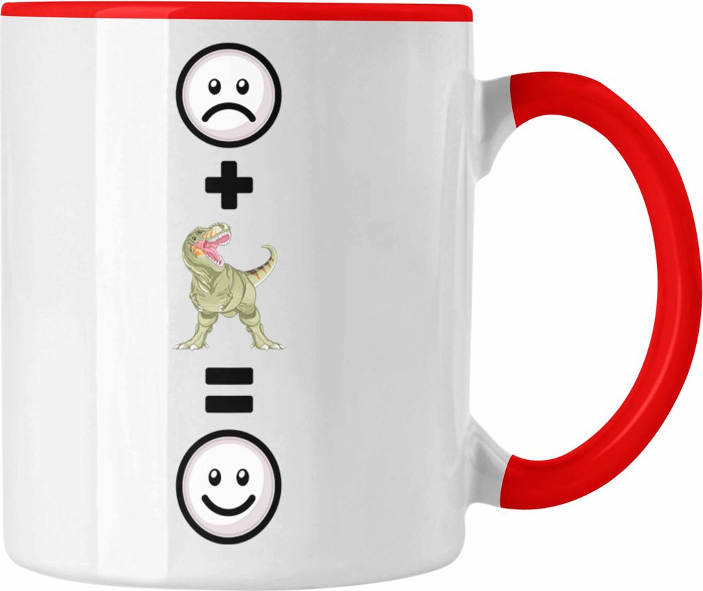 Trendation - T-Rex Dinosaurier Tasse Geschenk für Dino Fans T-Rex :( + Dinos = :) Lustige Geschenkidee Geburtstag (Rot)