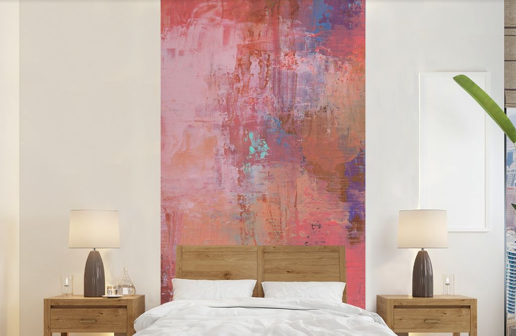 MuchoWow Fototapete für Wohnzimmer oder Schlafzimmer Wandtapete Vinyl Motivtapete Ölgemälde mehrfarbig - 120x240 cm - Hintergrundbild