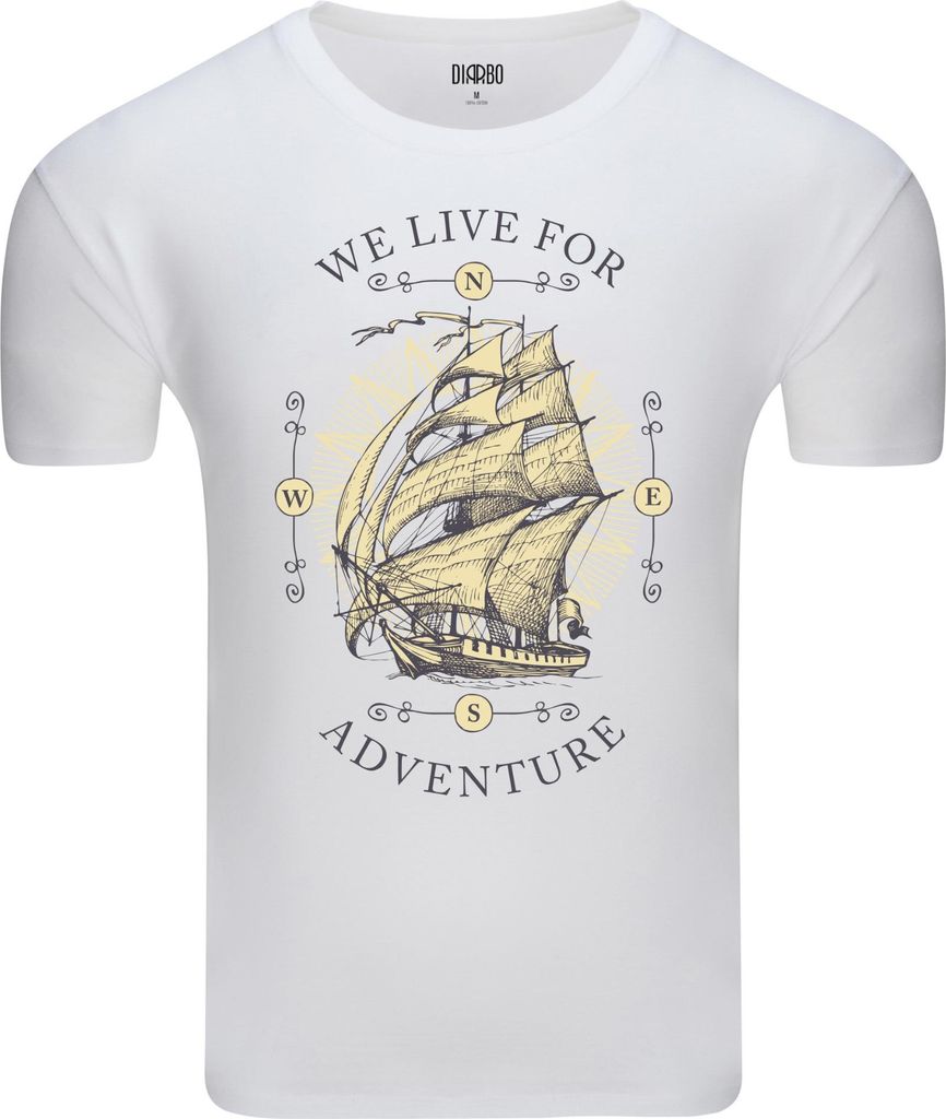 Diarbo Herren T-Shirt mit Maritimem Druck Lebe für das Abenteuer Weiß Gr.S