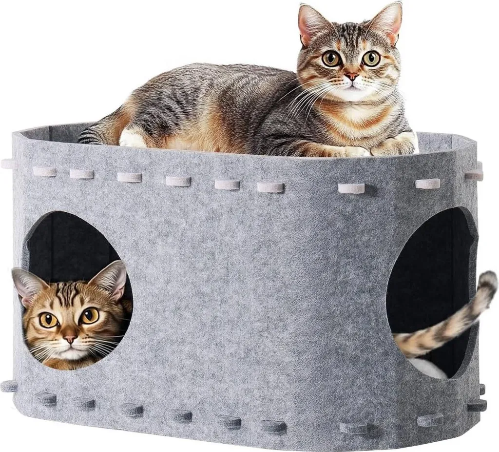 Lit pour chats en feutre gris à 2 couches 58x33x30 cm pour grands chats