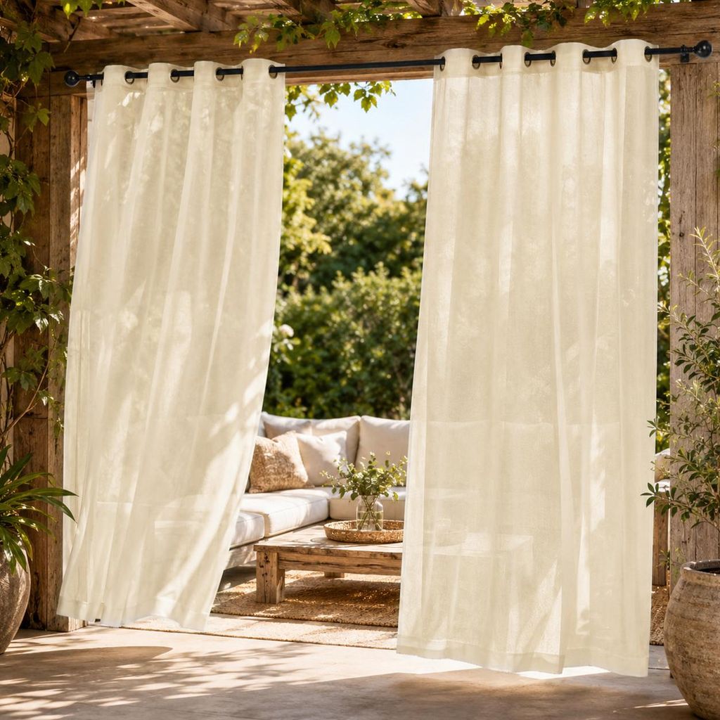 2 rideaux d'extérieur transparents, hydrofuges, en voile, Image du produit 