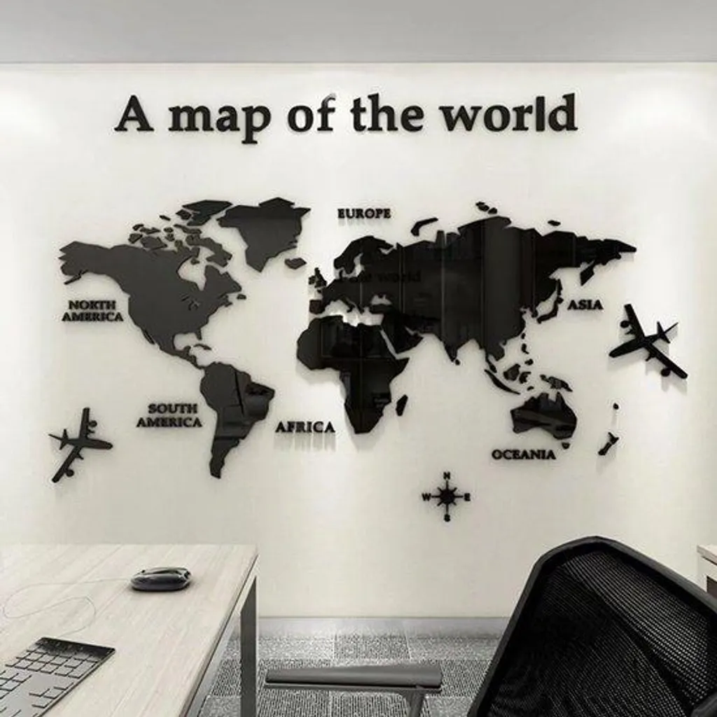 Décoration murale 3D carte du monde cristal : installez sans percer