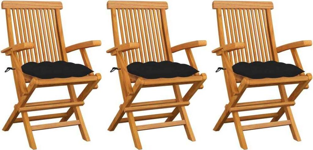 "im Angebot" Gartenstühle mit Schwarzen Kissen 3 Stk. - bis 150 kg - Massivholz Teak - Stapelsessel CC2685