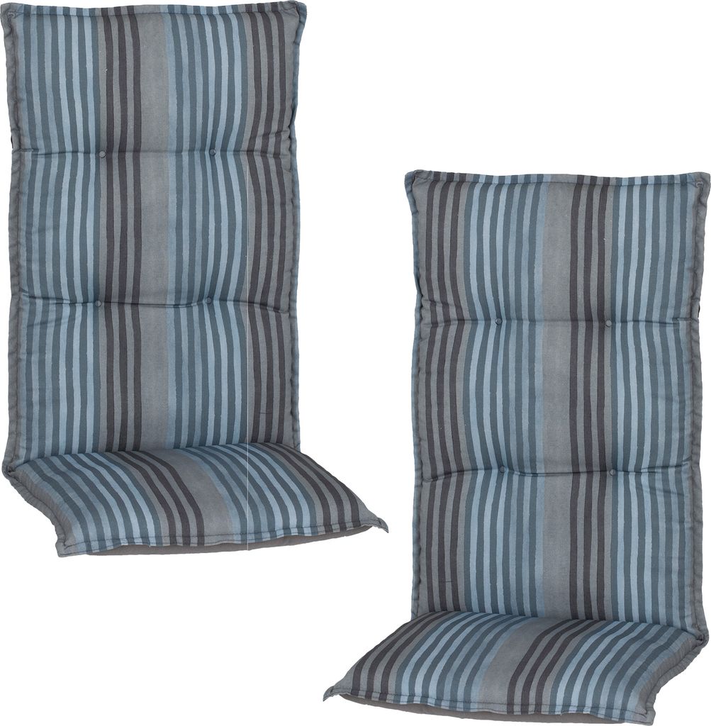 NYVI Hochlehner Auflagen Piemont 2er Set - 118x46x8 cm Blaue Streifen - Extra Starker 8cm Sitzpolster - Gartenmöbel Auflagen mit Halteband & Binde...