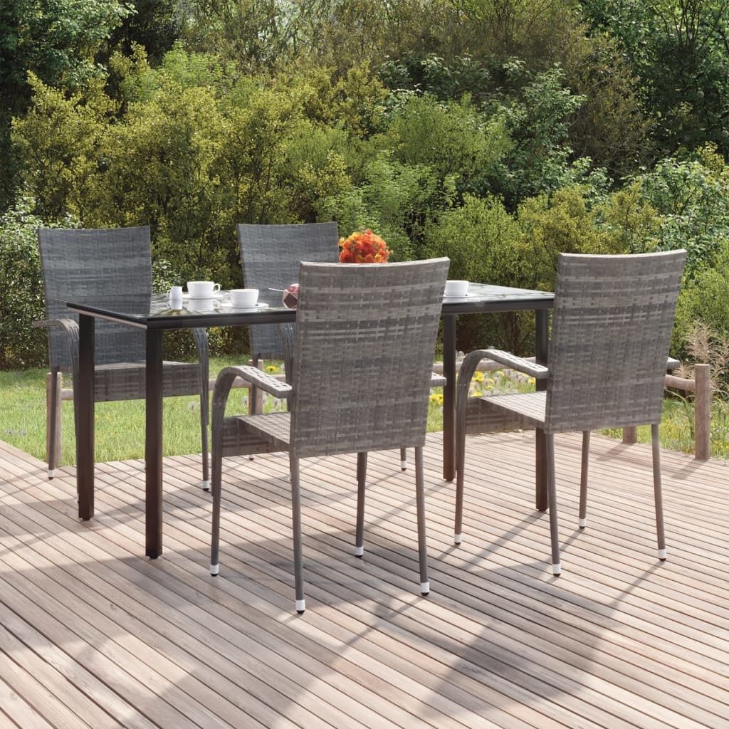 "Rabatt" 5-tlg. Garten-Essgruppe - mit tishe & Stuhl - Grau Poly Rattan - Lounge-Dining set CC7735