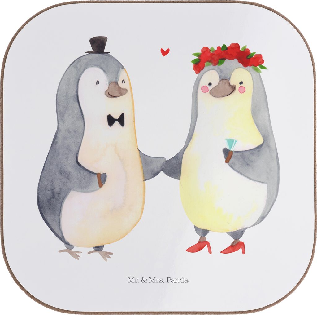 Mr. & Mrs. Panda Untersetzer Glas Hochzeit Pinguin - Weiß - Geschenk, Coaster, Hochzeitsgeschenk, gläseruntersetzer, Hochzeitstag, Geschenkidee, ...