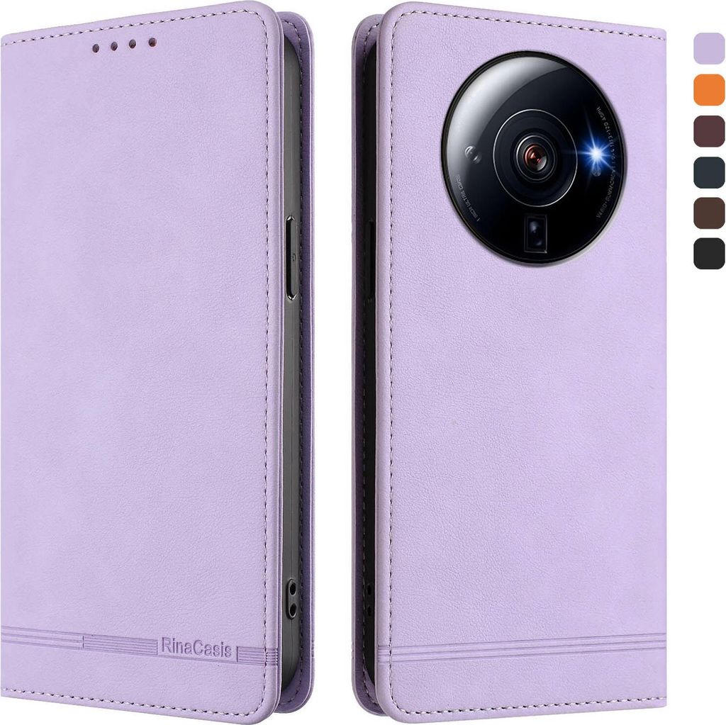 Hülle für Xiaomi 12S Ultra, Retro Kunstleder Ständer Klapphülle mit Kartenfächer und Magnetische Violett