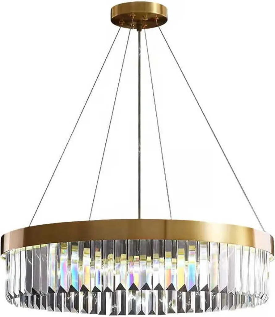 Lustre Salon Cristal 60cm Laiton Doré pour Grande Salle à Manger