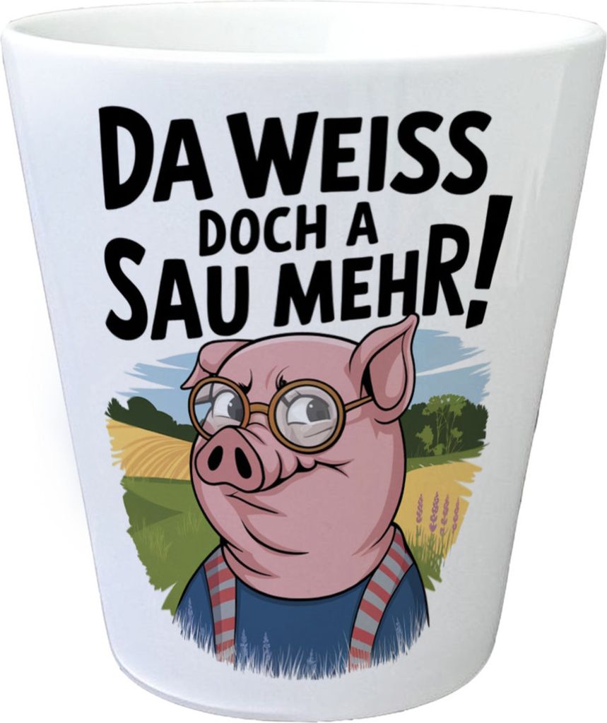 Cartoon Sau mit Brille Blumentopf A Sau weiß mehr