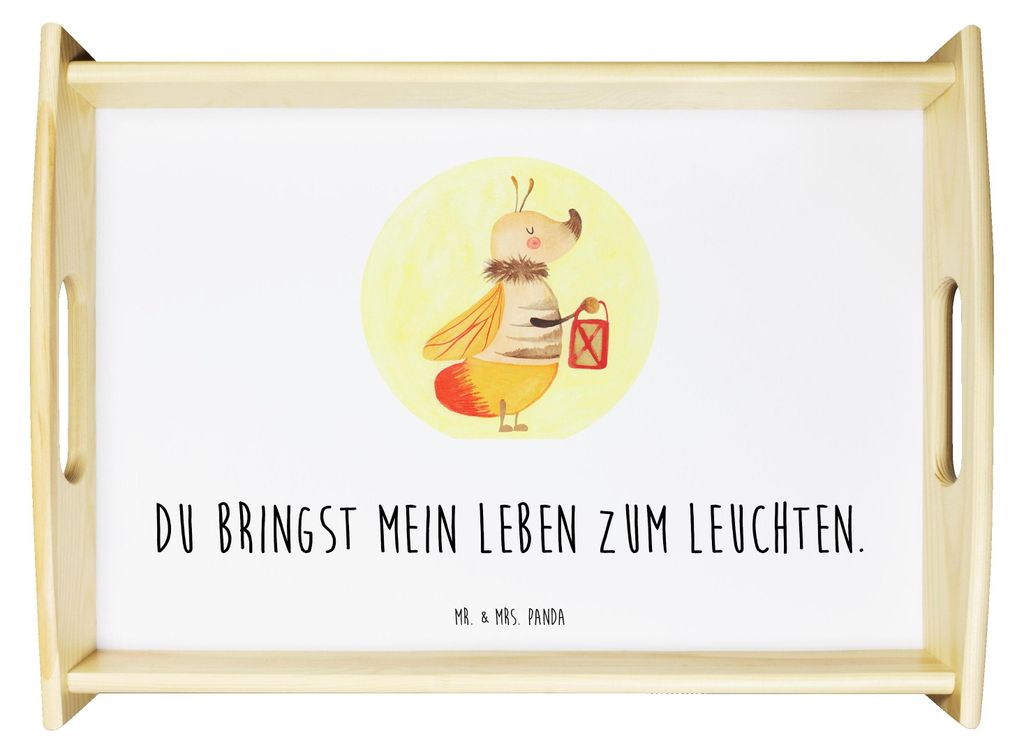 Mr. & Mrs. Panda Deko Tablett Glühwürmchen - Weiß - Geschenk, betttablett, Heiratsantrag, Liebesspruch, Lieblingsmensch, Lustige Sprüche, aus h...