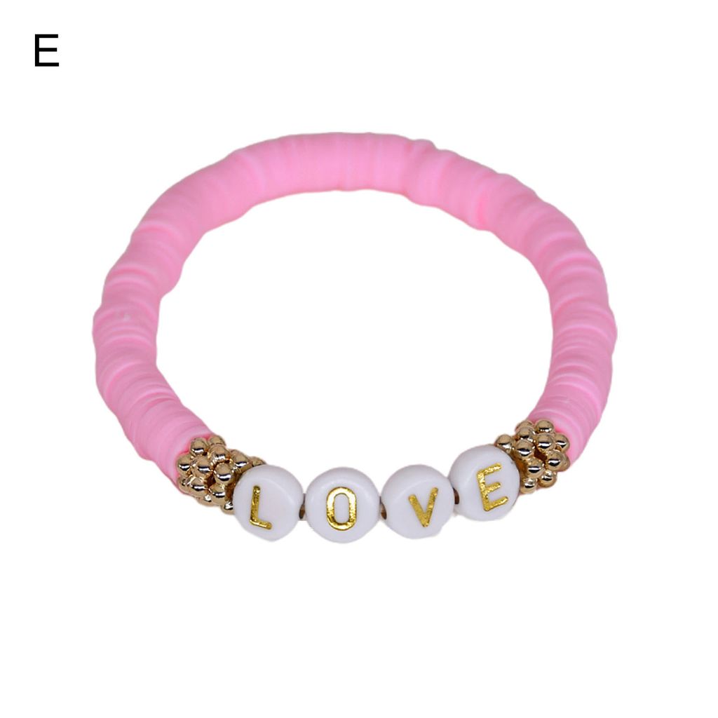 Damen-Armband, Buchstaben, elastisch, Polymer-Ton, exquisites, leichtes Boho-Armband für Party-E