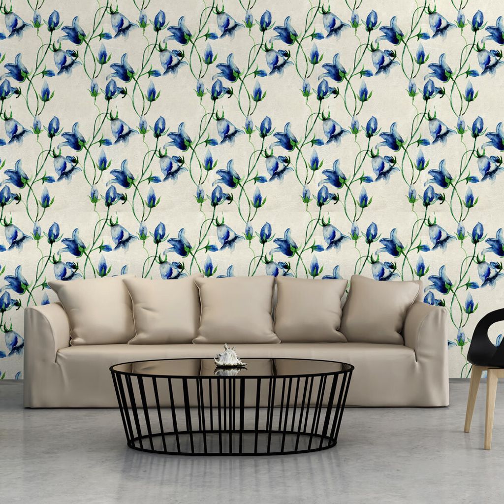 PURO TAPETE - Realistische Tapete ohne Rapport und Versatz 10m Vlies Tapetenrolle Wandtapete modern design Fototapete - Blumen blau f-B-0087-j-b